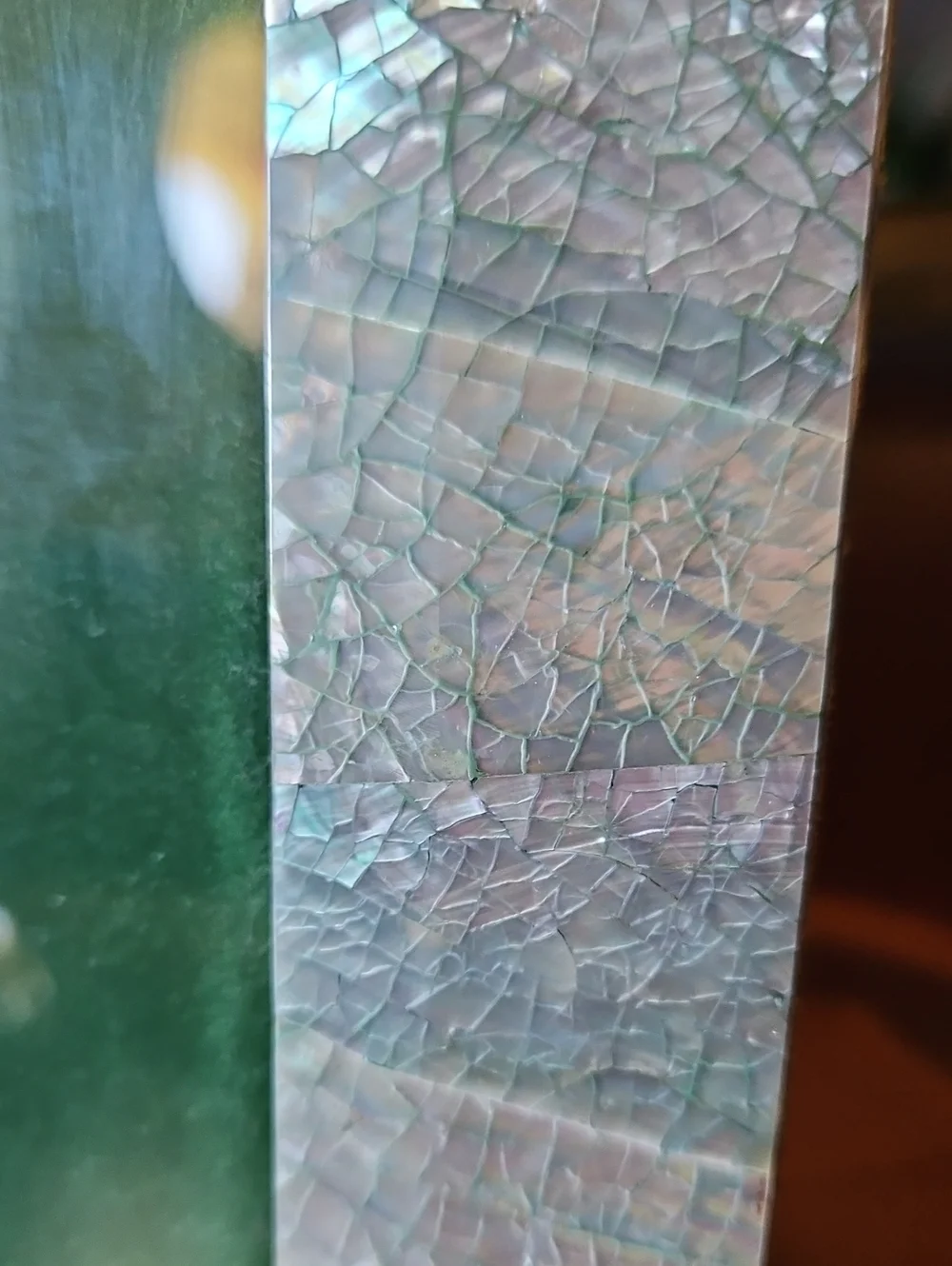 VTG MCM Abalone Mother of Pearl Mosaic Octagon Picture Frame Green Velvet Back